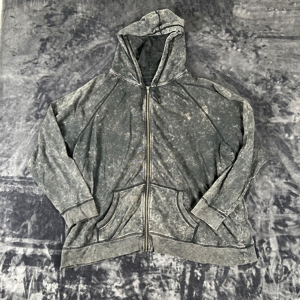LoveSick Zip Hoodie Womens 4 Grey Acid Wash Bone Star Graphic Raglan Sweatshirt